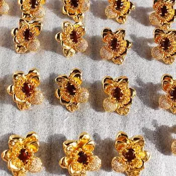 Симметричные серьги в виде трехмерного золотого цветка с инкрустацией из циркония Heavy Industry, серьги-гвоздики в стиле ретро с рубиновыми лепестками 235