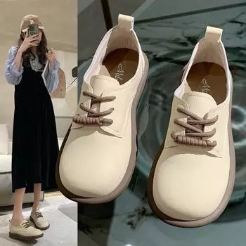 Simon Reiner Ретро Круглая Голова Маленькие Кожаные Туфли Женские Плоские Мокасины Повседневные Универсальные Британские Мягкая Кожа 35