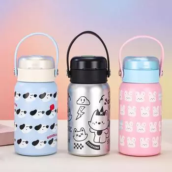 Симпатичная 3D-печатная силиконовая ручка для воды, вакуумная чашка из нержавеющей стали, переносная двойная чашка для питья на открытом воздухе 500ml