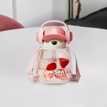 Симпатичная бутылка для воды для детей, чашка для питья 650 мл с ремешком для спортивных путешествий transparent pink