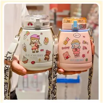 Симпатичная чашка Dudu из нержавеющей стали 304, вакуумная чашка 1000 мл, чашка для чайника большой емкости с соломенным горшком, чашка-термос для живота 1L