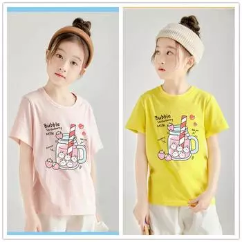 Симпатичная детская футболка из чистого хлопка с круглым вырезом и короткими рукавами, футболка для малышей, детская одежда