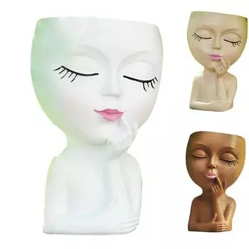 Симпатичная девушка-кашпо с дренажным отверстием, цветочные горшки, горшки для лица, декоративные подарки «сделай сам» для 10 x 10 x 17cm коричневый