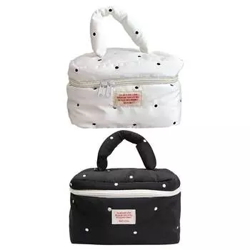 Симпатичная дорожная косметичка из стеганого хлопка с застежкой-молнией и верхней ручкой для женщин и девочек чёрный