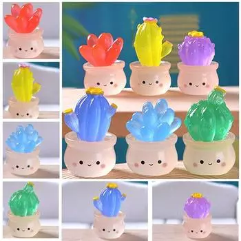 Симпатичная фигурка кактуса в ночном свете, поделки из смолы, кактусы в горшках, украшения, украшения для бонсай Purple-Cactus