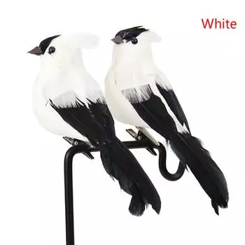 Симпатичная фигурка птицы из пенного материала и искусственных перьев для декора. 1 шт белый