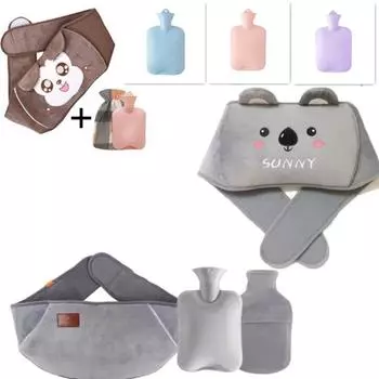 Симпатичная грелка с крышкой, большая сумка для грелки емкостью 1/2 л с ручным карманом, грелка, мягкий флисовый чехол для облегчения боли в шее, плечах и менструациях A