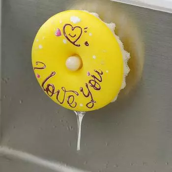 Симпатичная губка для мытья посуды с антипригарным покрытием, хлопковой присоской и впитывающей воду пенящейся щеткой A suction cup