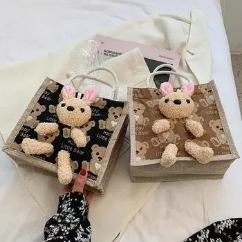 Симпатичная холщовая сумка для бенто 2024 года выпуска, модная сумка-тоут для офисных работников, выходная сумка, японская маленькая сумка