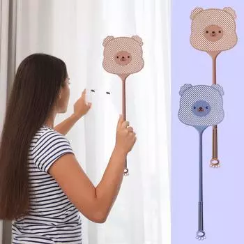 Симпатичная и интересная бытовая ракетка для мухобойки с длинной ручкой, пластиковая удлиненная ручная мухобойка для мух и комаров синий