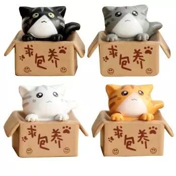 Симпатичная кошка смола ремесла скульптура мох миниатюрный пейзаж цветочный горшок сад DIY принадлежности для украшения чёрный