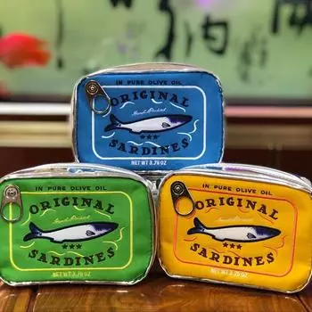 Симпатичная косметичка в форме банки с сардинами для женщин цвет морской волны/оранжевый