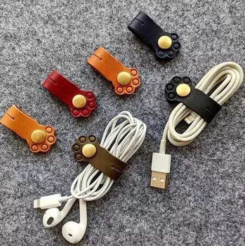 Симпатичная кожаная катушка для кабеля «Кошачий коготь» — стильная организация наушников и USB-кабелей жёлтый