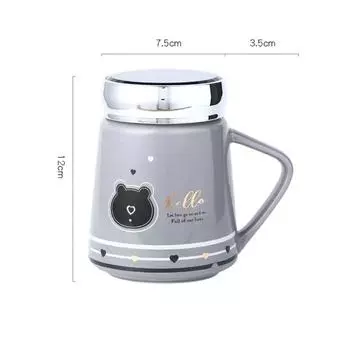 Симпатичная кружка с рисунком из мультфильма, зеркальная крышка, керамическая чашка для воды, кофейная чашка, чашка для молока, кружка, чашка послеобеденного чая белый