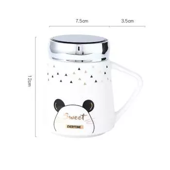 Симпатичная кружка с рисунком из мультфильма, зеркальная крышка, керамическая чашка для воды, кофейная чашка, чашка для молока, кружка, чашка послеобеденного чая белый