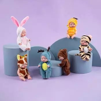 Симпатичная кукла-животное, 3,5 дюйма, олень/пчела/медведь, спящая малышка, имитация куклы-реборн, игрушка темно-коричневого