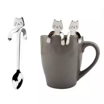 Симпатичная ложка для кота, ложки с длинной ручкой, столовые приборы, инструменты для питья, кухонные гаджеты чёрный
