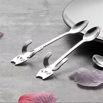 Симпатичная ложка для кота, ложки с длинной ручкой, инструменты для питья, кухонные гаджеты серебряный