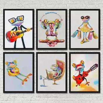 Симпатичная лягушка, граффити, художественная картина на холсте, абстрактные постеры с животными и принты на холсте, настенная художественная картина для дома, Декор в гостиную 21x30cm No Framed