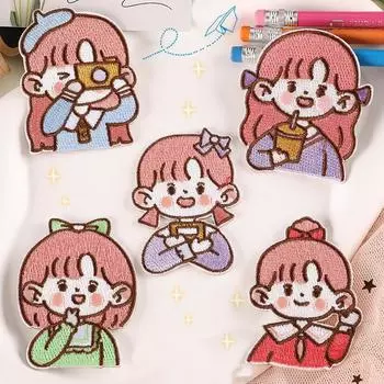 Симпатичная нашивка с вышивкой для девочек, модный аксессуар «сделай сам», нашивка, самоклеящиеся значки, нашивки для одежды, аппликация 4.5x6.1cm
