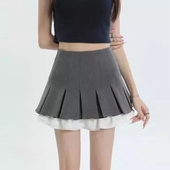 Симпатичная плиссированная мини-юбка для женщин, тонкая, узкая, с оборками и высокой талией, трапециевидная, горячая женская юбка-шорты, одежда в стиле преппи Y2k XS чёрный