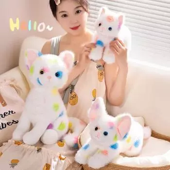 Симпатичная плюшевая кукла-кошка, крашеная в технике тай-дай, радужная мягкая игрушка в горошек, питомец, котенок, игрушка для детей, рождественский подарок B