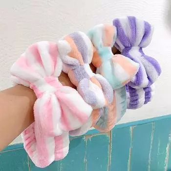 Симпатичная полосатая повязка для волос с бантом в горошек, классическая высокоэластичная большая мягкая коралловая флисовая повязка на голову для макияжа для женщин, мытье лица, душ, спа