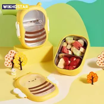 Симпатичная посуда, портативный ланч-бокс из нержавеющей стали для маленьких детей, студентов, открытый кемпинг, пикник, контейнер для еды, коробка для бенто жёлтый