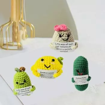 Симпатичная пряжа вязаная кукла-картошка-игрушка с позитивной картой Мини-улыбающийся лимон и огурец Кимчи Ручная тканая кукла Орнамент Брелок Украшение рюкзака C