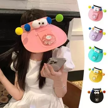 Симпатичная шляпа с солнцезащитным козырьком и вентилятором, перезаряжаемая шляпа со встроенным вентилятором, шапки с веером для женщин и детей, регулируемая эластичная пряжка One Size чёрный