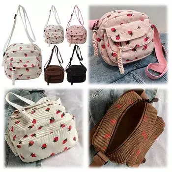 Симпатичная сумка через плечо цвета клубники, вельветовая сумка-мессенджер, повседневная сумка-тоут на молнии для женщин и девочек, для путешествий и работы розовый