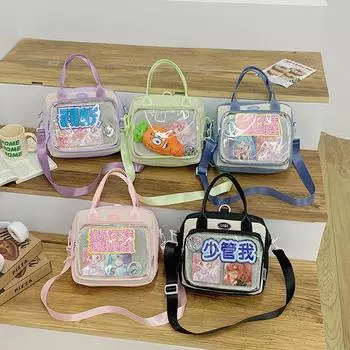 Симпатичная сумка через плечо для студентов, универсальная сумка через плечо, большая вместимость, сумка для поездок на работу, прозрачный рюкзак розовый