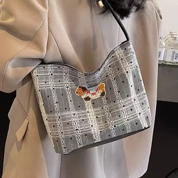 Симпатичная сумка-ведро через плечо с изображением таксы, новая нишевая сумка в горошек в иностранном стиле, простая и универсальная, модная, текстурированная женская сумка