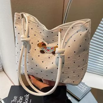 Симпатичная сумка-ведро с изображением таксы на одно плечо в стиле иностранного горошка, простая универсальная модная текстурированная женская сумка