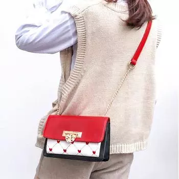 Симпатичная сумка, женская хипстерская сумка с цепочкой, сумка через плечо, маленькая квадратная сумка для женщин One Size красный