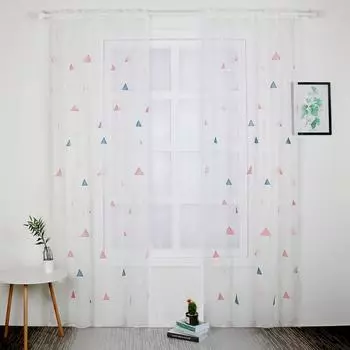 Симпатичная треугольная оконная занавеска с вышивкой из прозрачного тюля для гостиной, детской комнаты 100*200cm wear rod жёлтый