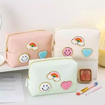 Симпатичная водонепроницаемая косметичка из искусственной кожи для девочек и женщин, косметичка для рождественских подарков с синельными нашивками