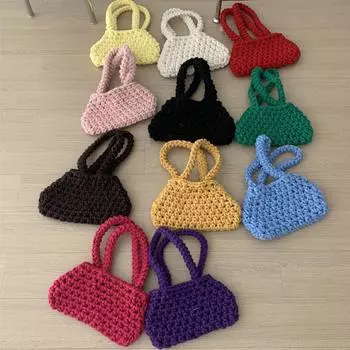 Симпатичная вязанная однотонная тканая сумка Hyunya, переносная сумка через плечо, сумка через подмышку в стиле ретро армия зеленый