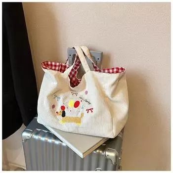 Симпатичная вышитая переносная сумка через плечо, большая вместительная сумка-тоут, осенне-зимняя, новая вельветовая клетчатая женская сумка двойного назначения красный