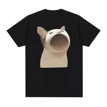 Симпатичная забавная футболка с рисунком Pop Cat Meme, мужская и женская модная футболка в стиле ретро в стиле Харадзюку, летняя повседневная футболка большого размера из 100% хлопка S чёрный