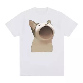 Симпатичная забавная футболка с рисунком Pop Cat Meme, мужская и женская модная футболка в стиле ретро в стиле Харадзюку, летняя повседневная футболка большого размера из 100% хлопка S чёрный