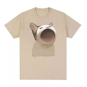 Симпатичная забавная футболка с рисунком Pop Cat Meme, мужская и женская модная футболка в стиле ретро в стиле Харадзюку, летняя повседневная футболка большого размера из 100% хлопка S чёрный