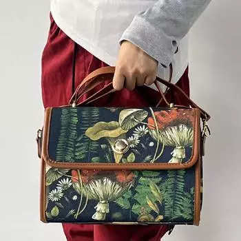 Симпатичная женская сумка через плечо из холста «Грибы», сумка через плечо из холста «Ведьма», подарок в стиле хиппи и богемы One Size