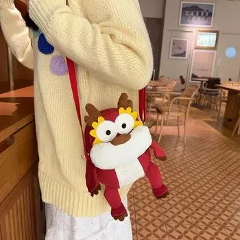 Симпатичная женская сумка через плечо с изображением талисмана года Дракона из мультфильма Mori, простая универсальная сумка-мессенджер из холста, сумка для мобильного телефона на весну и лето зелёный