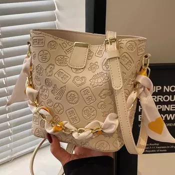 Симпатичная женская сумка на одно плечо с цветочным принтом. Женская популярная новинка 2024 года. Однотонная маленькая сумка-ведро на одно плечо.