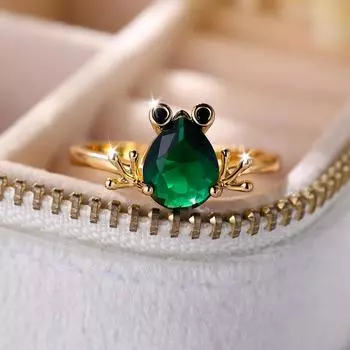 Симпатичное кольцо с зеленым цирконом и лягушкой для женщин, уникальное кольцо с изображением животного цвета желтого золота, персонализированные ювелирные изделия 6 зелёный/золотой