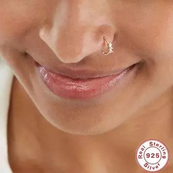 Симпатичное маленькое кольцо для пирсинга носа из стерлингового серебра S925 с бриллиантами, прозрачное кольцо-гвоздик для пирсинга ноздри для женщин и парней