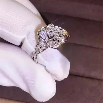 Симпатичное модное кольцо с большим цветком, роскошное женское обручальное кольцо, винтажные обручальные кольца для вечеринки 5 белый