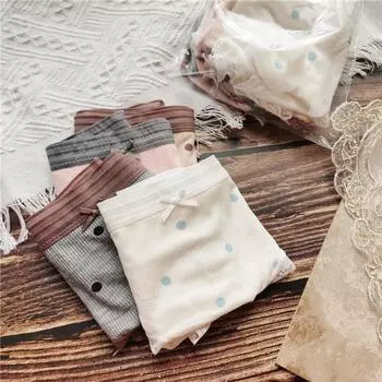 Симпатичное нижнее белье в стиле ретро, удобные контрастные хлопковые трусы в горошек с краями, сексуальные женские трусики One Size белый