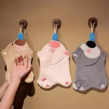 Симпатичное полотенце для животных, детское впитывающее полотенце для рук, висит коралловая бархатная тряпка для свиньи, креативная чистящая ткань. 30*20cm серый
